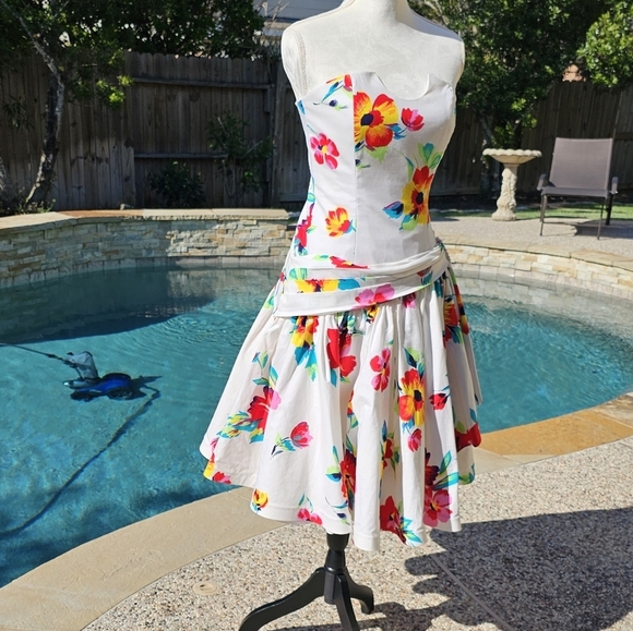 Nwt RIMINI 100% COTTON Sakowitz flower tea dress 10 - Picture 2 of 15